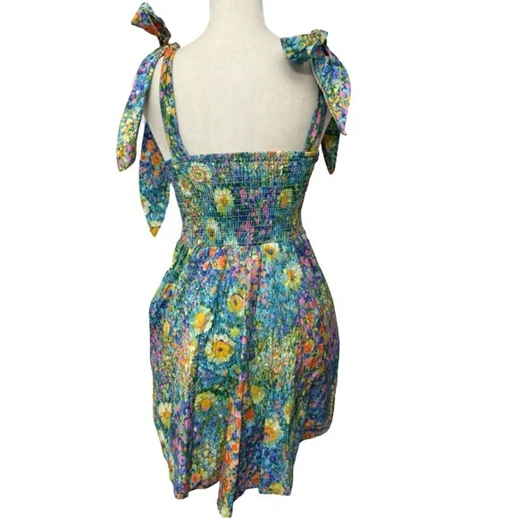 Show Me Your Mumu Claire Mini Dress Painterly Petals Print Small Resortwear Boho - Picture 4 of 13